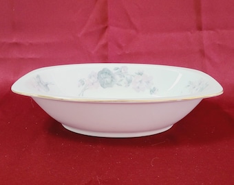 Vintage Epiag Czechoslovakia 5082 Vegetable Bowl Floral Pink Gray Gold Trim