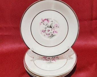 4 15,5 cm Untertassen / Untertassen / Untertassen / Teller Embossing USA Vitrificed China Rosa Grau Floral Weiß