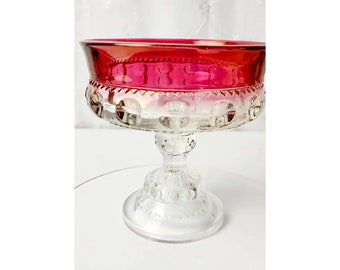 Vintage Indiana Glass Kings Crown Thumbprint RUBY Flash Compote Candy Dish MCM