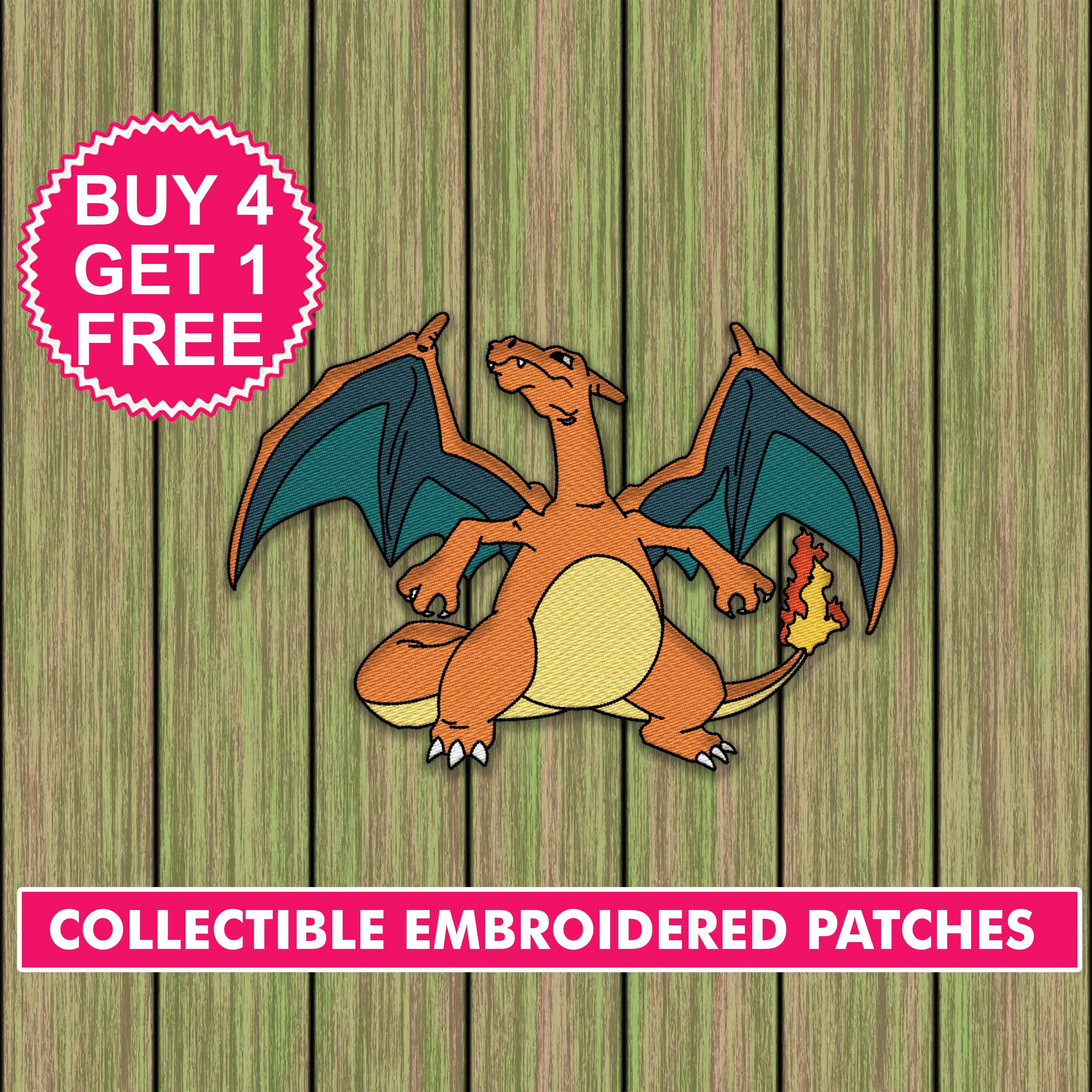 Mega Charizard X Iron on Patch Shiny Metallic Embroidered. 