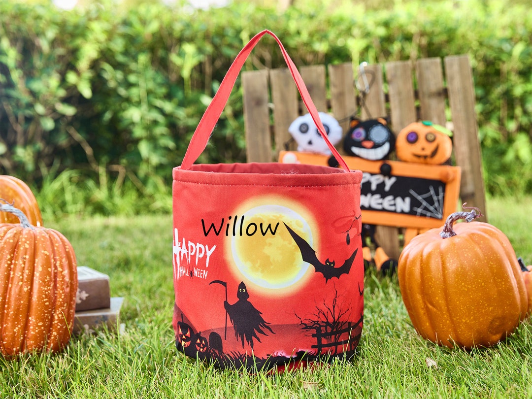 Personalized Halloween Candy Basket Trick or Treat Bucket Bag Etsy