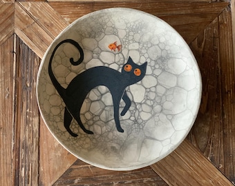 Black Cat & Gold Fish Plate