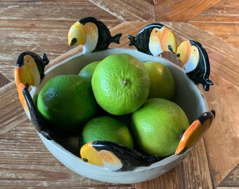 Toucan Bowl Ceramic Key Dish Pottery Trinket Holder Small Fruit Bowl Gift
