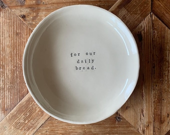 Personalised Ceramic Plate, Handmade Rustic Message Piece, Custom Bread Plate, Pottery Serving Dish