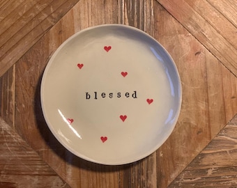 Pottery Ring Dish Handmade Jewellery Jewelry Holder, Trinket Dish Blessed