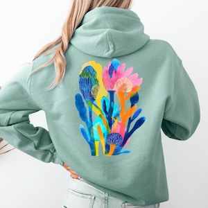 Hoodie mit Blumen im Neon-Style, Sommermode, Pop Art Hoodie, Geschenk für Künstlerinnen