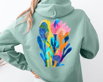 Hoodie Flowers Neon Style, Summer Fashion, Modern Art Hoodie, Gift for Artists
