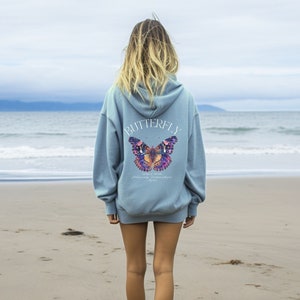 Kapuzenpulli Schmetterling, Sommer Hoodie mit Rückendruck Wings of Wonder True Sky