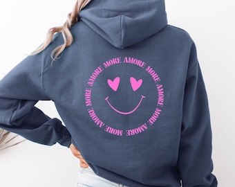 Hoodie More Amore, Positive Slogan Handprinted Sweater