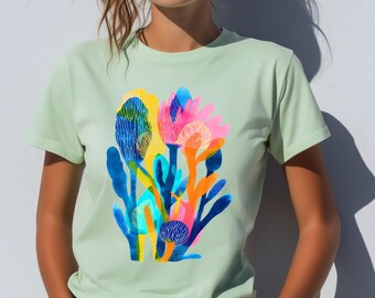 T-Shirt Abstract Flowers, Organic Tee, Artsy Gift