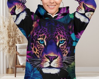 Unisex Kapuzenpullover mit Leopard, Animalprint Sweatshirt, Designer Hoodie, Damen Hoodie mit Leomuster, nachhaltige Mode