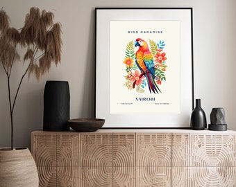 Parrot Paradise Artprint, Digital Download Exhibition Poster, Tropical Living Room Decor