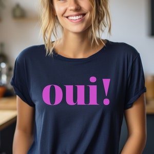 T-Shirt Unisex Oui, Ja Sager, Paris T-Shirt, französisches T-Shirt, Slogan, Ästhetisches Shirt, Frankreich Geschenk Navy