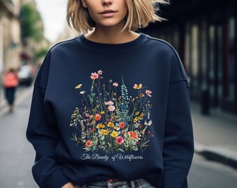 Wildblumen T-Shirt für Damen - Botanisches Sweatshirt mit gepressten Blumen