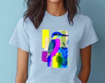 Abstract Bird T-Shirt, Kingfisher Colorful Graphic Tee, Creative Gift for Artists
