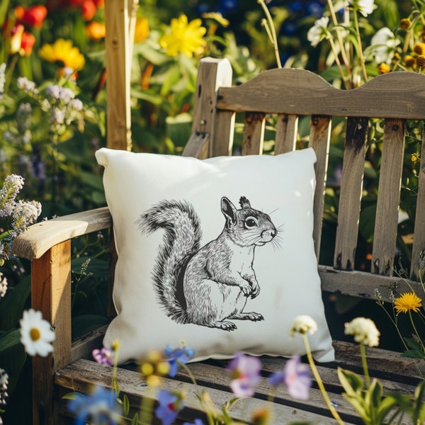 Kissen mit Eichhörnchen Druck, Waldtier Illustration, Gartenstuhl Kissen, Dekoration für Haus und Garten