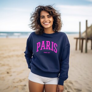 Sweatshirt Paris, Damen Pullover für Paris-Liebhaberinnen Navy