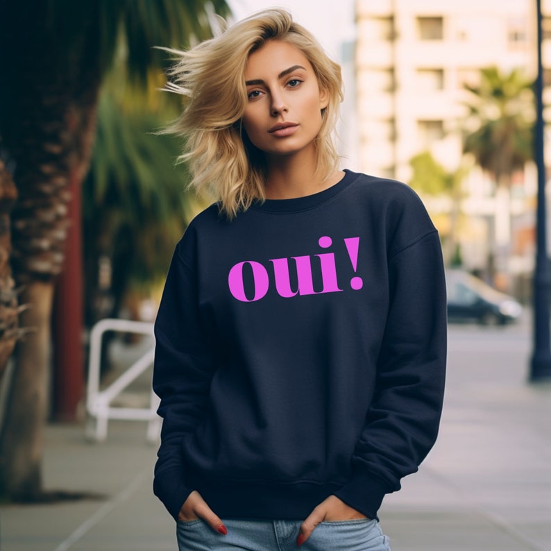 Trendy Sweatshirt, Ja-Sager, Oui Shirt, Paris Geschenk, Frankreich Liebhaber, Urlaubsmode, französisches Geschenk Navy