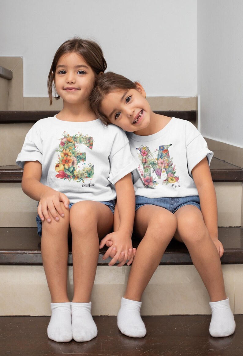 Customized Kids' T-Shirt with Name Design,  Botanical Style, Organic Cotton, Unique, Kindergarten, Back to School & Birthday Gift