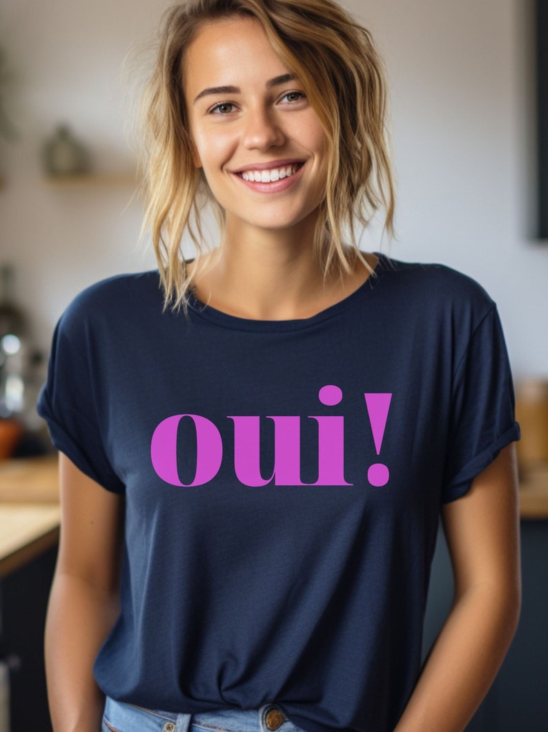 T-Shirt Unisex Oui, Ja Sager, Paris T-Shirt, französisches T-Shirt, Slogan, Ästhetisches Shirt, Frankreich Geschenk Navy