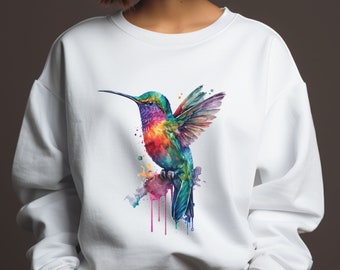 Sweatshirt Kolibri, Vogel Aquarell, Pulli für Vogelfreunde und Naturliebhaber