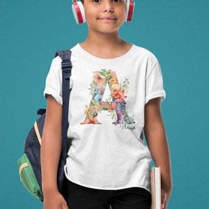 Personalisiertes Kinder T-Shirt, Kinder Shirt mit Initial und Namen, Schulanfang Geschenk Wunschname, Mädchen Shirt Name, Kindergarten Bild 6