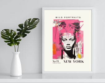 Exhibition Poster "Wild Portraits", Digital Download Wallart, Eclectic Wall Decor Basquiat Style