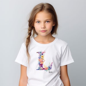 Personalisiertes Kinder T-Shirt, Kinder Shirt mit Initial und Namen, Schulanfang Geschenk Wunschname, Mädchen Shirt Name, Kindergarten Bild 3