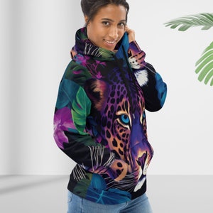 Unisex Hoodie Leopard, Ladies Sweatshirt with Animalprint, Exotic Animal Hoodie, Artist Hoodie, Fashionista Gift, Maximalist Fashion image 3