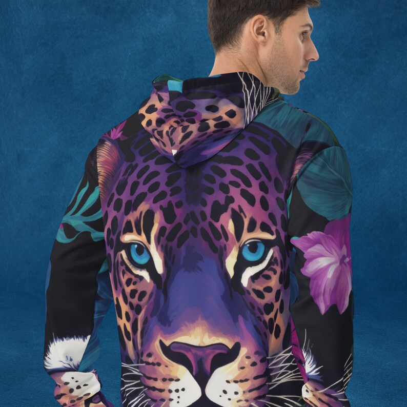 Unisex Hoodie Leopard, Ladies Sweatshirt with Animalprint, Exotic Animal Hoodie, Artist Hoodie, Fashionista Gift, Maximalist Fashion image 4