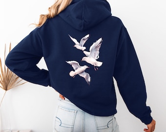 Seagull Hoodie with Back Print – Coastal Unisex Hoodie for Ocean Lovers