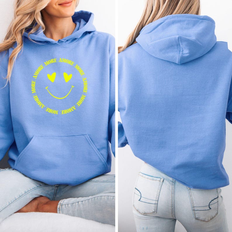 Hoodie More Amore, Positive Vibes Unisex Sweater Cornflower Blue
