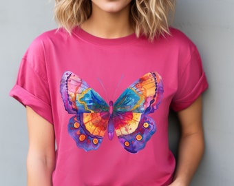 T-Shirt Schmetterling, Boho Shirt aus Biobaumwolle, Festival- Outfit