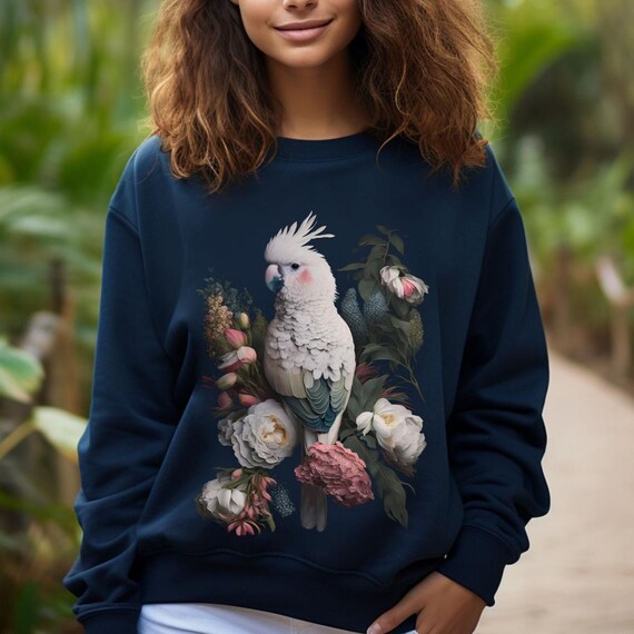 Cockatoo Sweatshirt, Dark Bohemian Beautiful Parrot Print Sweater, Gift for  Parrot Lovers