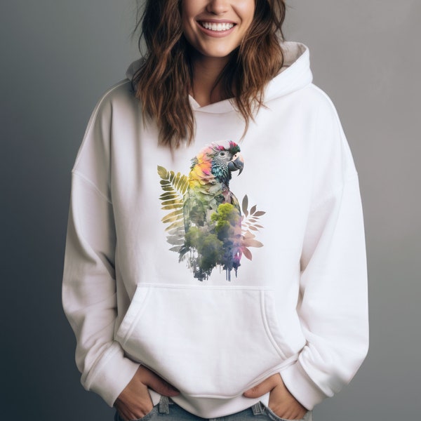 Unisex Hoodie Parrot, Sweater with Bird Print, Gift for Bird Lovers, Rainforest Hoodie