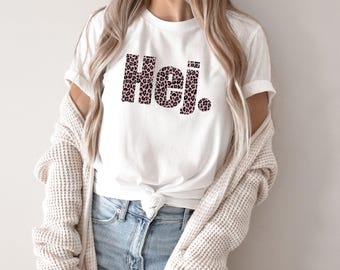 T-shirt Hej Animal Print, Handprinted Tee, Swedish Greeting, Gift for Sweden Lovers and Fashionistas