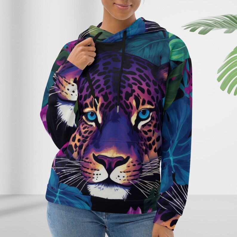 Unisex Hoodie Leopard, Ladies Sweatshirt with Animalprint, Exotic Animal Hoodie, Artist Hoodie, Fashionista Gift, Maximalist Fashion image 5