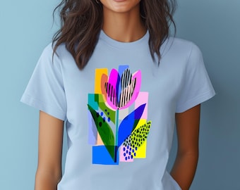 T-Shirt Abstract Flower, Shirt with Handprinted Art