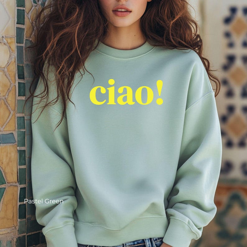 Ciao Sweatshirt, Italy Pullover, La Dolce Vita Green with Yellow