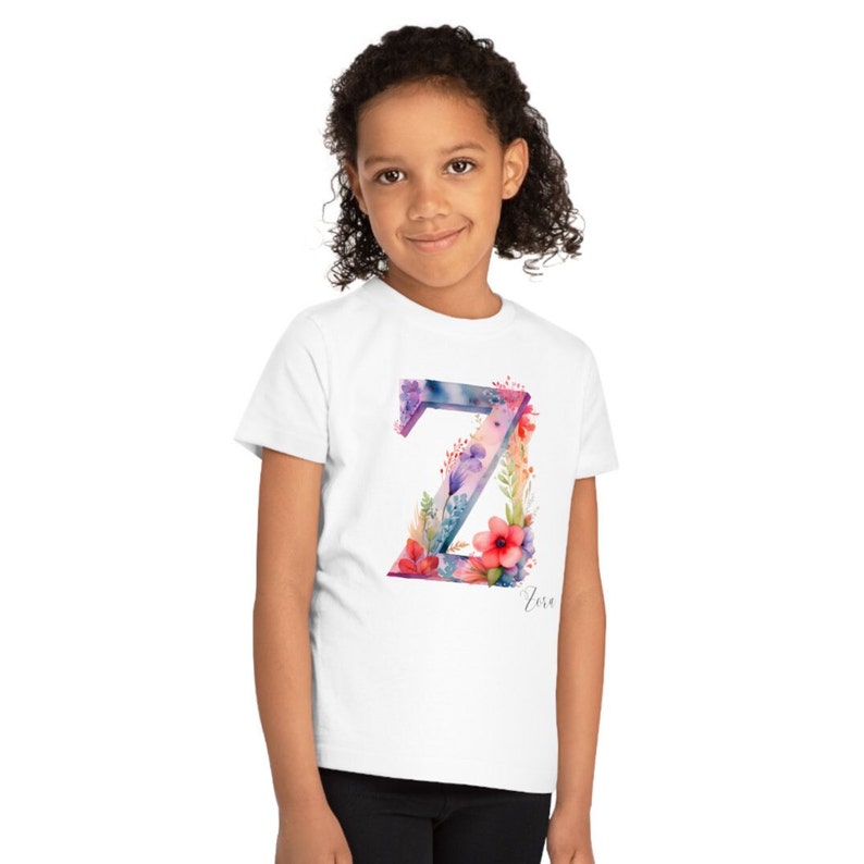 Personalisiertes Kinder T-Shirt, Kinder Shirt mit Initial und Namen, Schulanfang Geschenk Wunschname, Mädchen Shirt Name, Kindergarten Bild 4