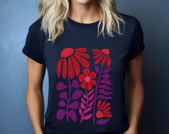 Boho Flowers T-shirt, Floral Top Botanical Style, Gift for Gardeners