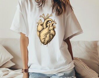 Anatomisches Herz T-Shirt, Vintage Herz Illustration, Unisex Tshirt Geschenk Medizinstudenten