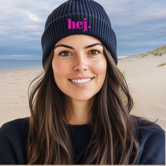 Unisex Beanie Hej, Organic Cotton Knit Hat, Winter Beanie, Sustainable Gift for Her & Him