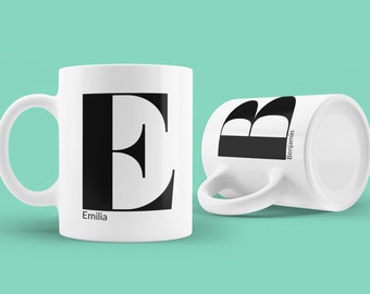 Alphabet Tasse Keramik,  Personalisierbarer Kaffeebecher mit Initial, Minimalistisches Geschenk für Design-Liebhaber