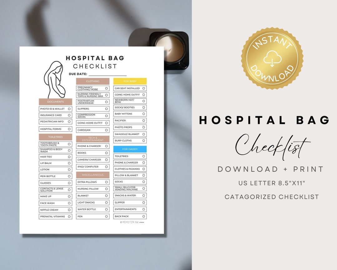 Hospital Bag Checklist Baby, Mom, Dad Essentials Checklists Newborn