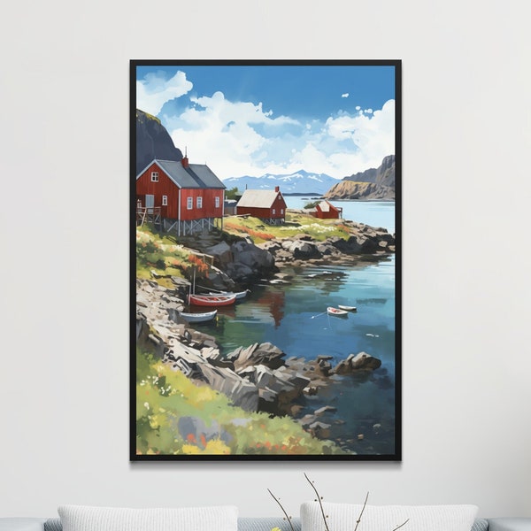 Watercolor Lofoten Islands Printable Digital Art. Norway Landscape Painting. Printable Wall Art Design. Birthday Poster