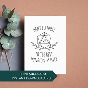 Tarjeta de cumpleaños de Dungeons and Dragons, tarjeta de feliz cumpleaños para el mejor Dungeon Master, tarjeta de cumpleaños nerd imprimible para esposo, tarjeta D&D DND D20