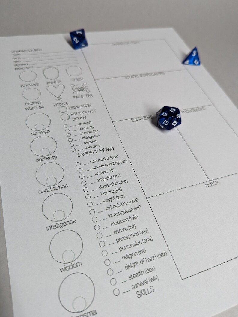 Minimalist Dnd 5e Character Sheet Printable Dungeons &amp; - Etsy Singapore