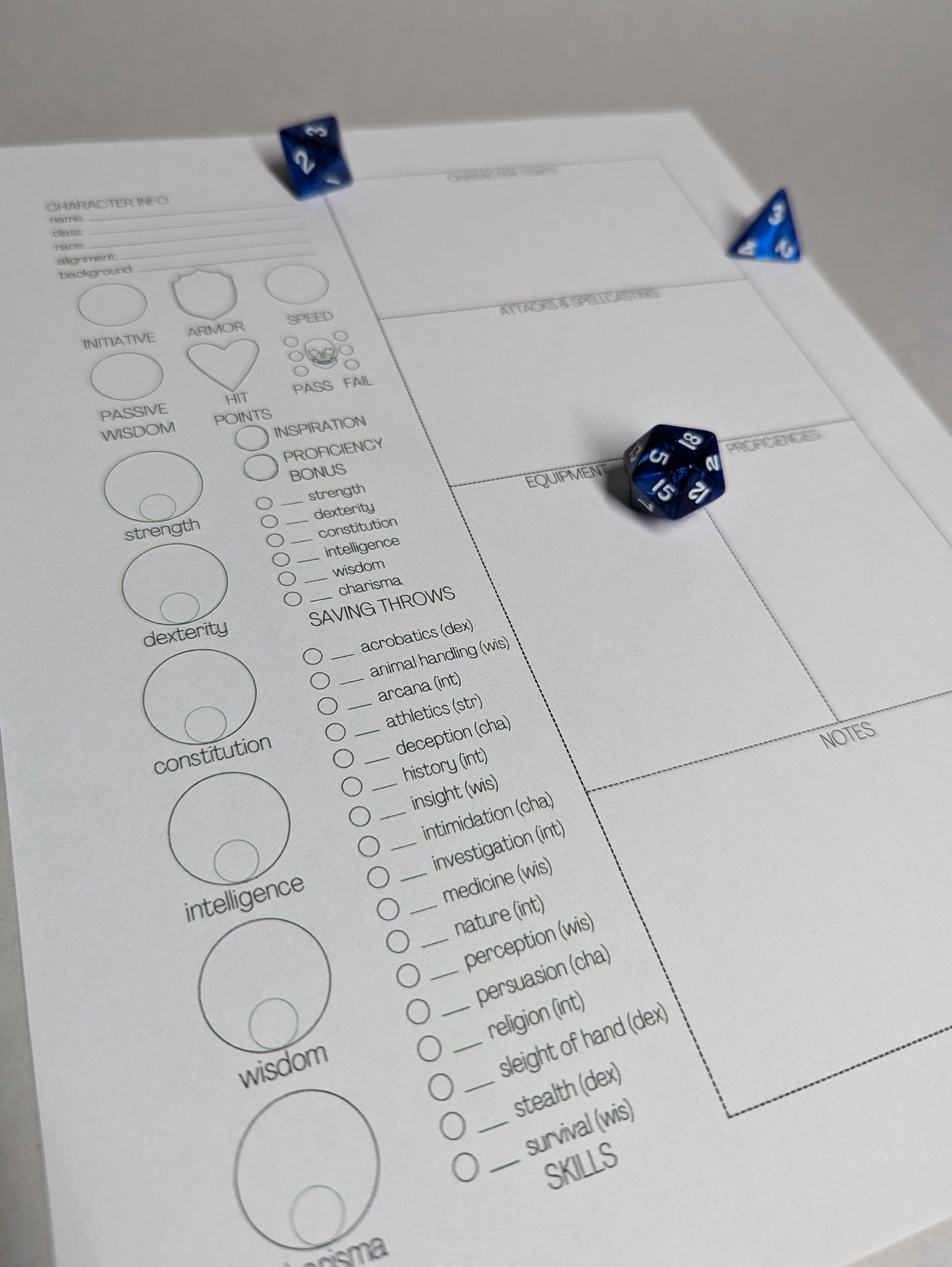 Minimalist Dnd 5e Character Sheet Printable Dungeons &amp; - Etsy Finland