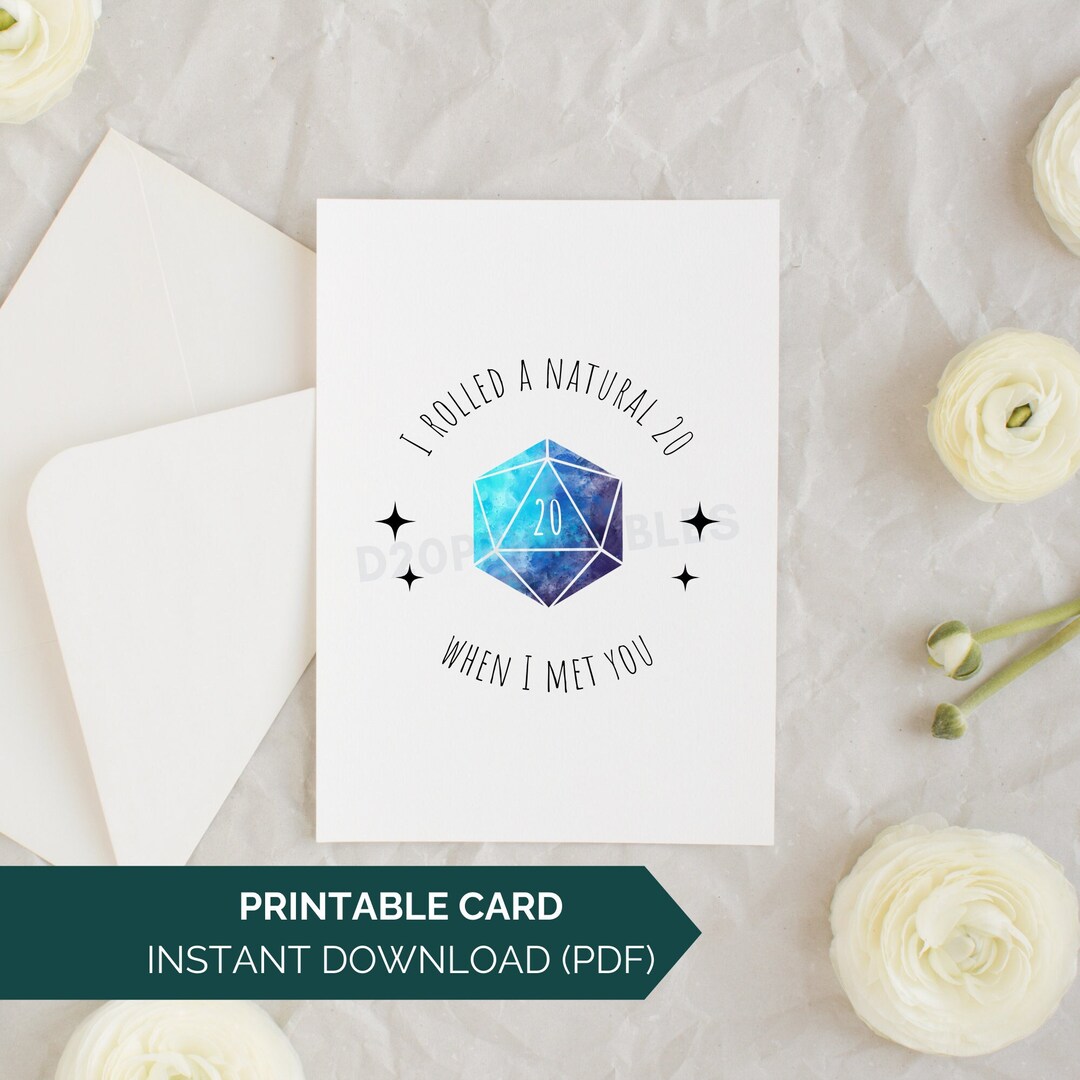 I Rolled A Natural 20 When I Met You Dnd Valentine Card, Printable ...